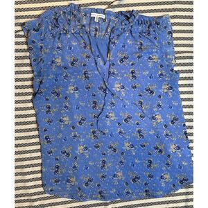 Maison dAmelie Paris Blue Floral Ruffle Tie Neck Blouse Top Women M